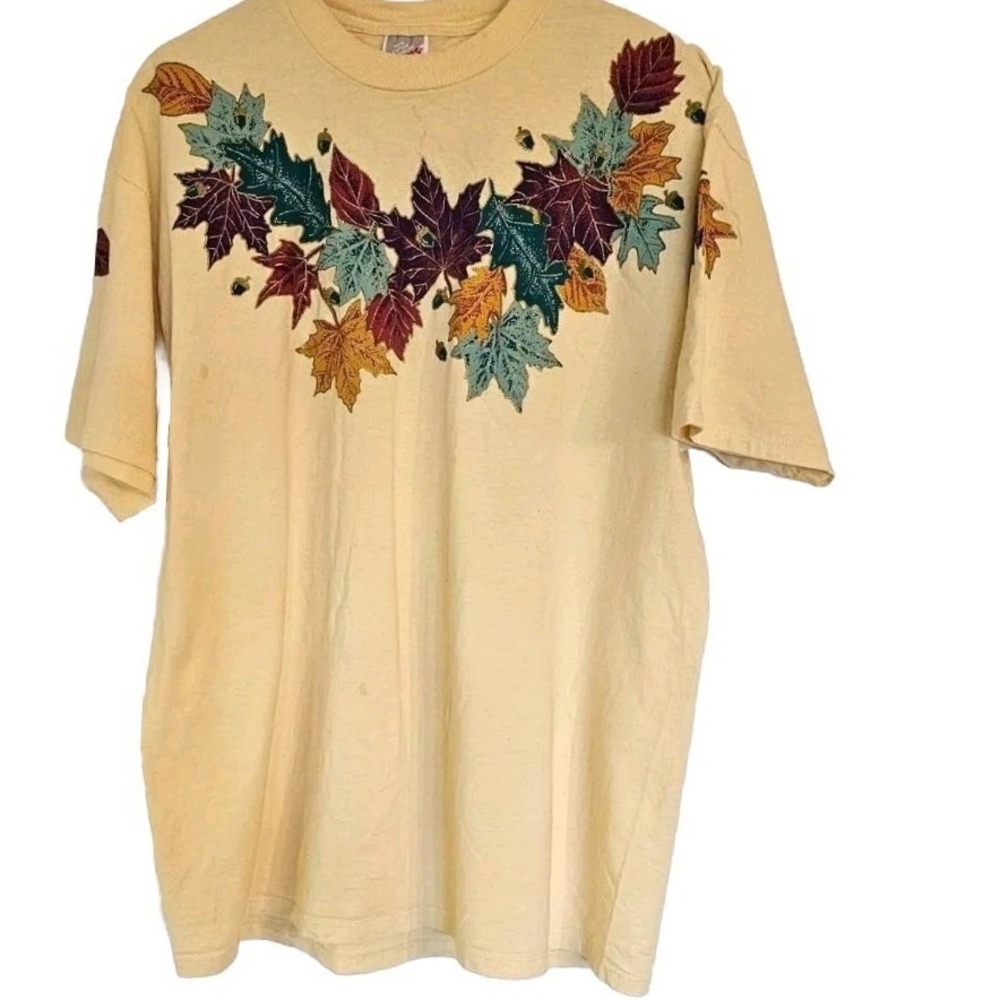 vintage‎ Jerzees T shirt XL Yellow Fall Leaves Graphic 90s